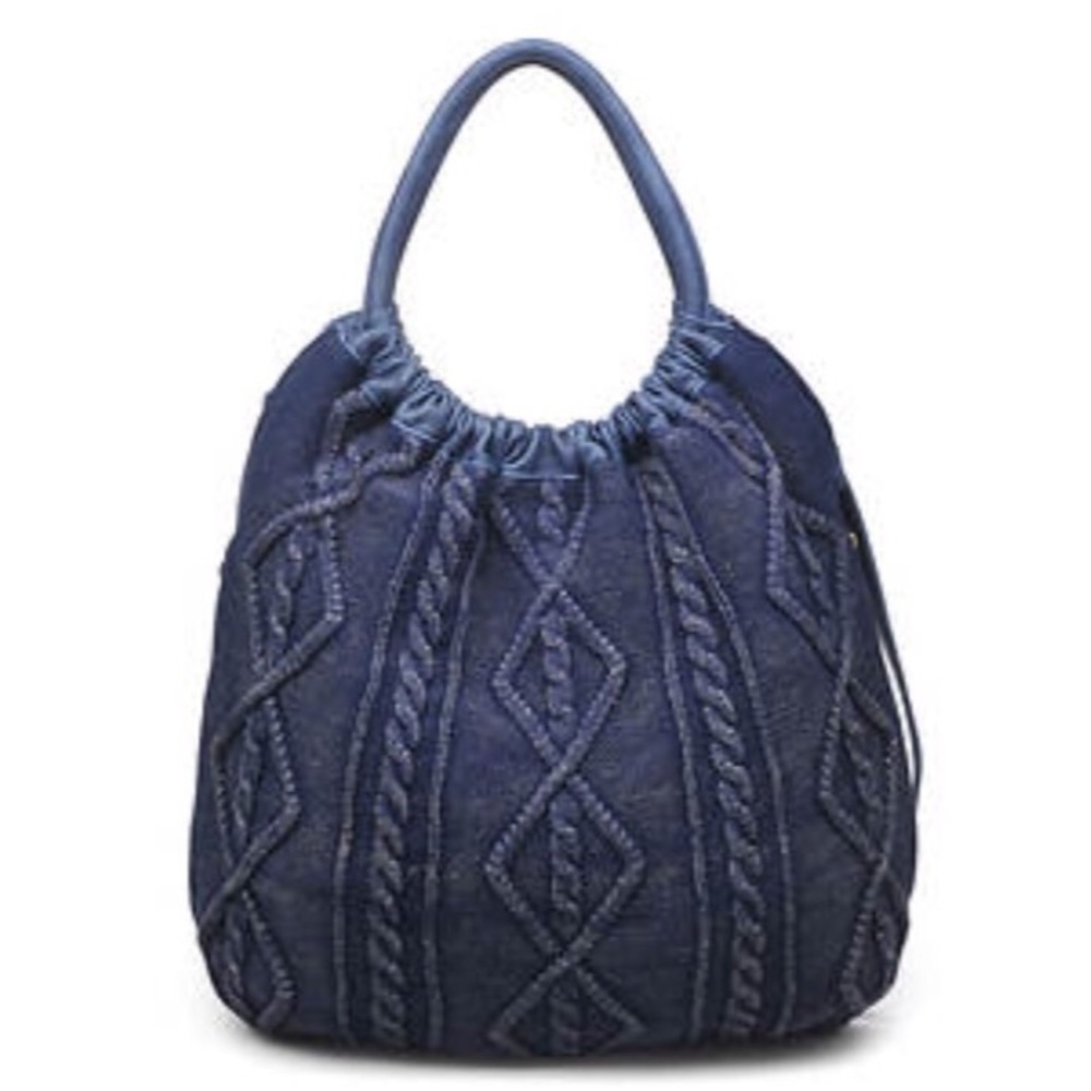 Moda Luxe Sylvie Cable Knit Hobo Bag Navy